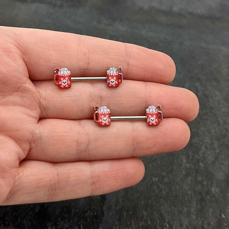 14G 9/16 Sweet Hot Cocoa Holiday Barbell Holiday Nipple Ring Set