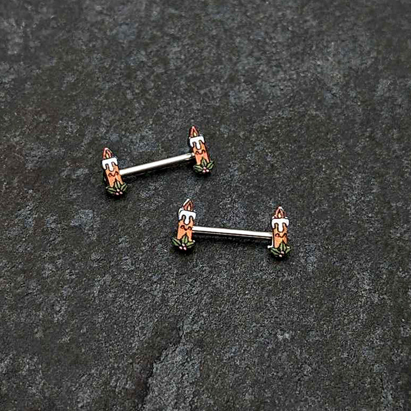 14G 9/16 Sweet Holiday Christmas Candle Barbell Nipple Ring Set