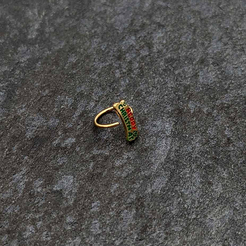 20G 5/16 Gold Tone Merry Christmas Inlaid Nose Hoop