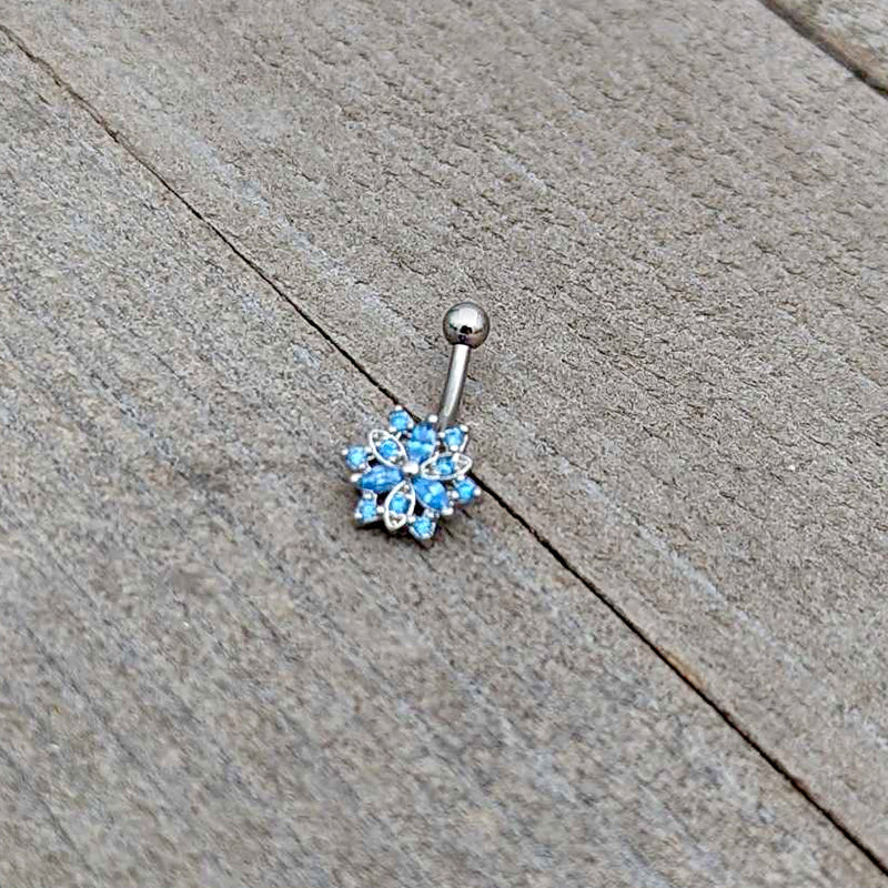 16G 5/16 Blue CZ Gem Snowflake Blues Curved Eyebrow Ring