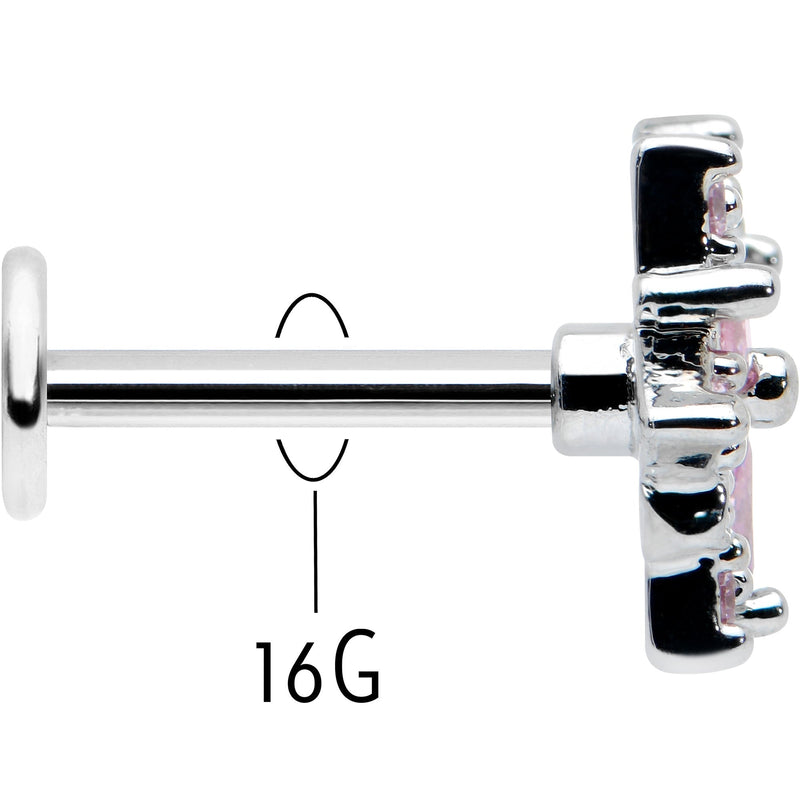 16G 5/16 Pink Clear CZ Gem Snowflake Labret Monroe Tragus