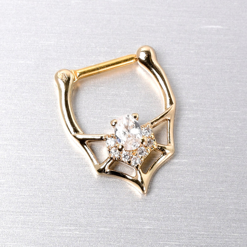 16G 5/16 Clear Gem Gold Tone Spider Bat Cartilage Clicker