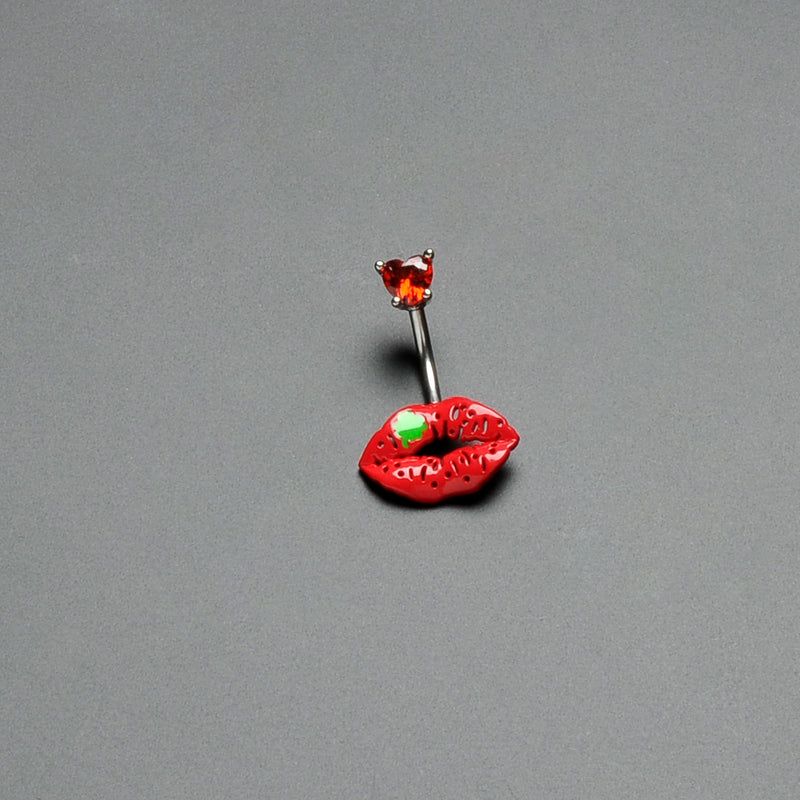 Red CZ Gem Lucky Lips St Patrick's Double Mount Belly Ring