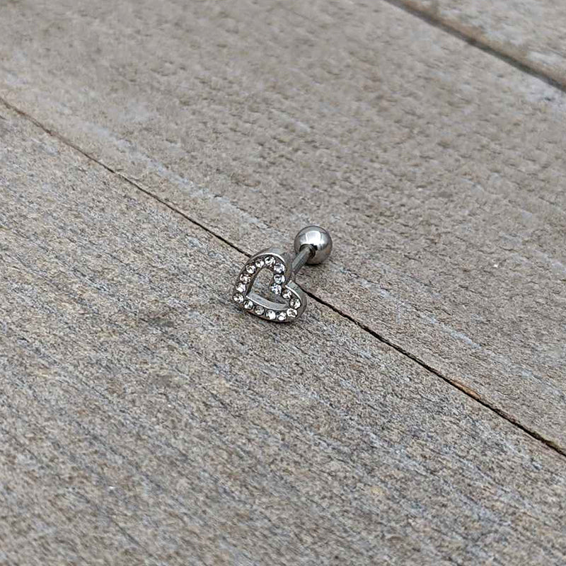 16G 1/4 Clear Gem Open Heart Valentine Cartilage Tragus Earring