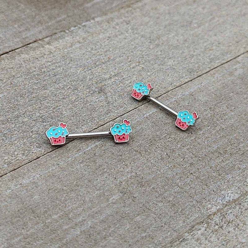 14G 9/16 Sweet Happy Cupcake Barbell Nipple Ring Set