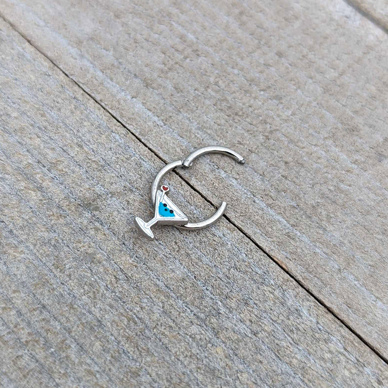 16G 3/8 Sweet Martini Glass Heart Hinged Segment Ring