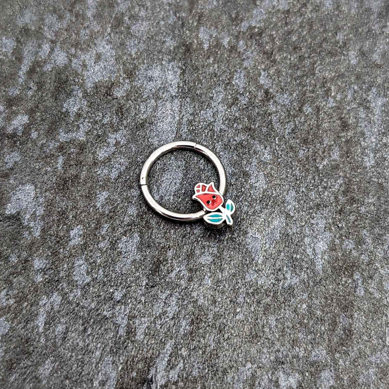 16G 3/8 Sweet Happy Rose Flower Hinged Segment Ring