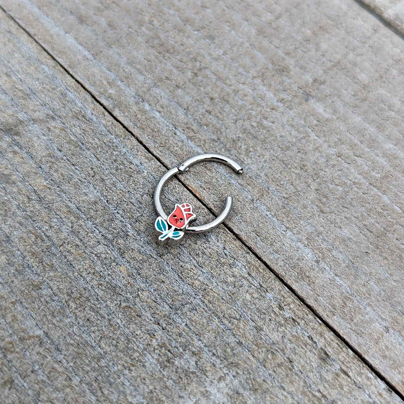 16G 3/8 Sweet Happy Rose Flower Hinged Segment Ring