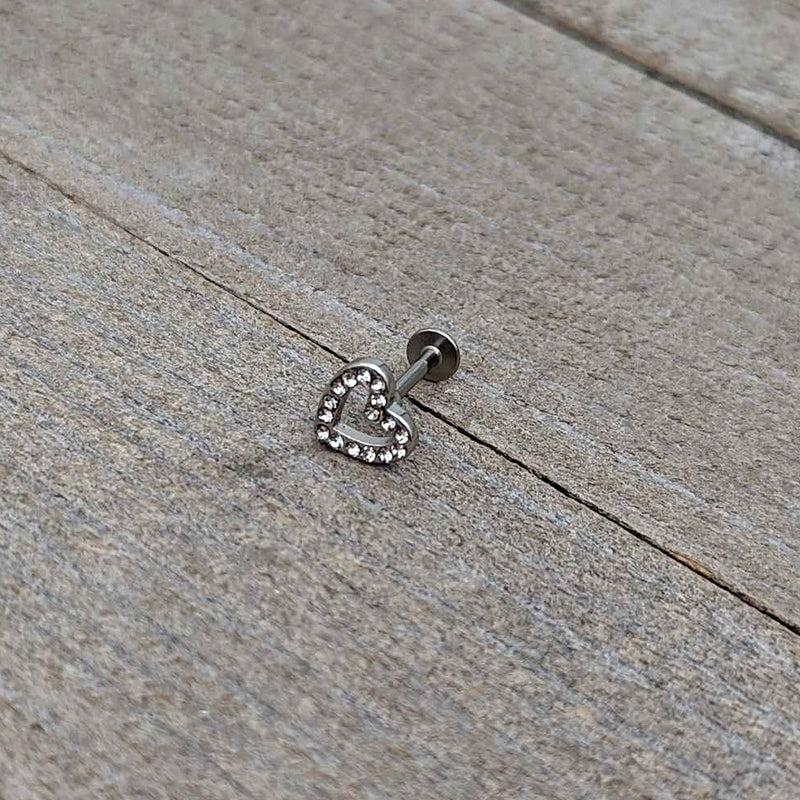 16G 5/16 Clear Gem Open Heart Valentine Labret Monroe Tragus