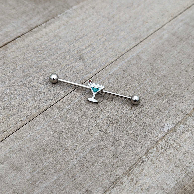 14G Sweet Martini Glass Heart Industrial Barbell 38mm
