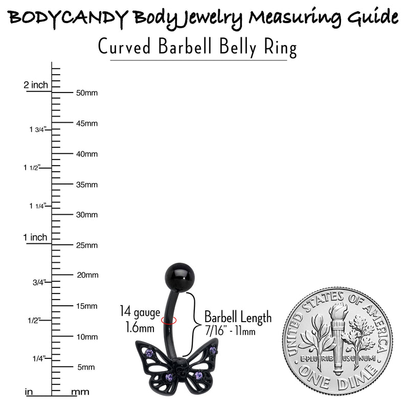 Purple CZ Gem Black Skull Butterfly Belly Ring