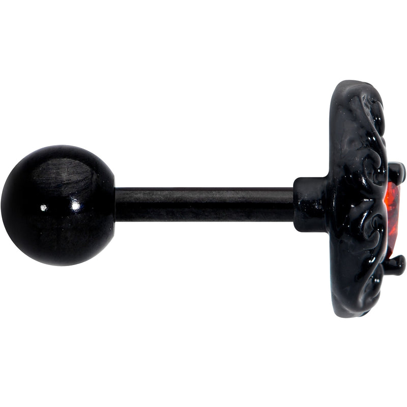 16G 1/4 Red CZ Gem Black Scroll Moon Heart Cartilage Tragus Earring