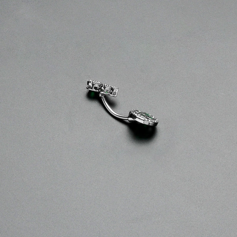 Green Clear Gem Triple Drop Heart Shamrock Double Mount Belly Ring