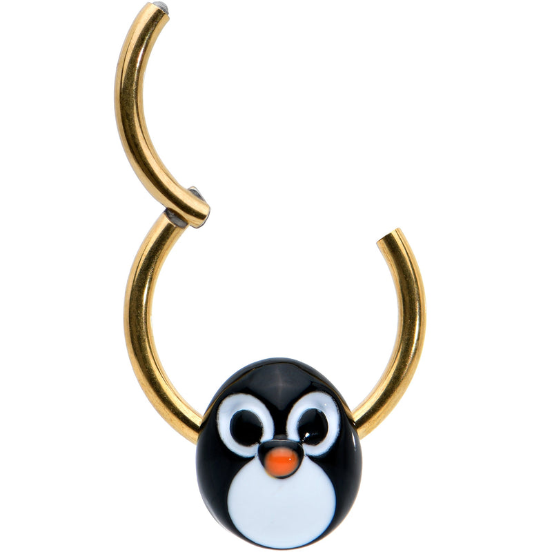 16G 3/8 Gold Tone Round Penguin Face Holiday Hinged Segment Ring