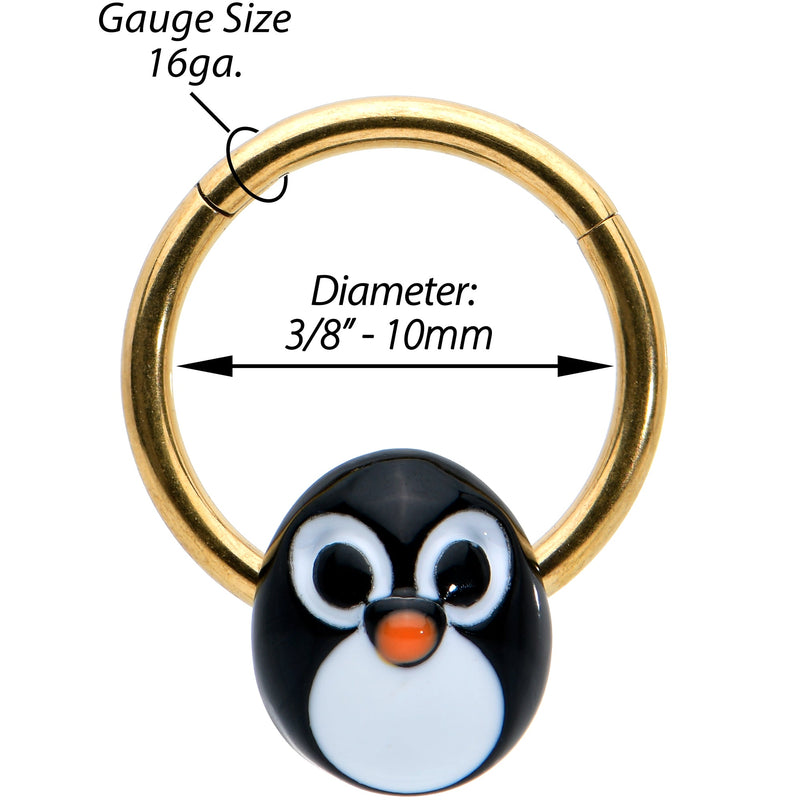 16G 3/8 Gold Tone Round Penguin Face Holiday Hinged Segment Ring