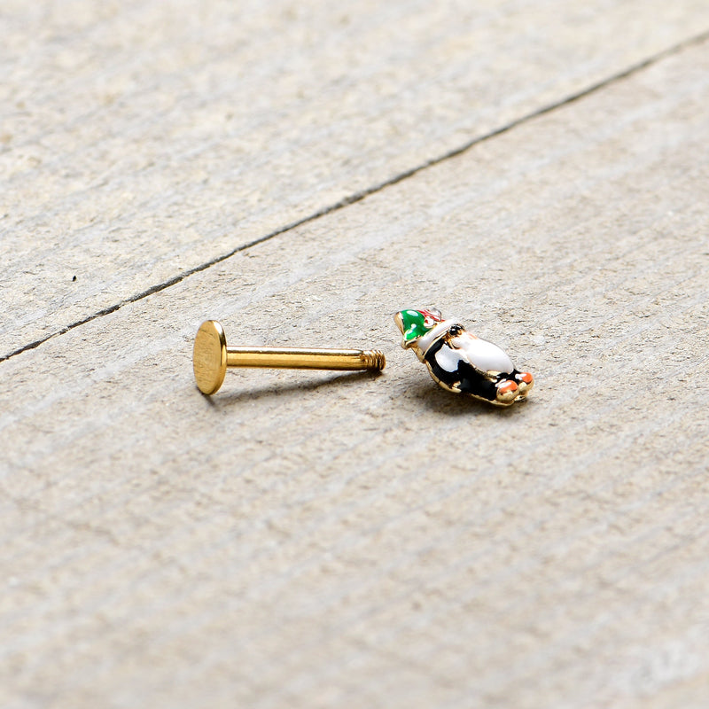 16G 5/16 Gold Tone Holly Hat Penguin Holiday Labret Monroe Tragus