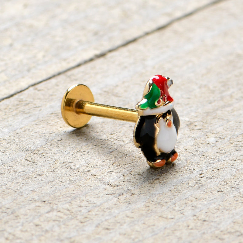 16G 5/16 Gold Tone Holly Hat Penguin Holiday Labret Monroe Tragus