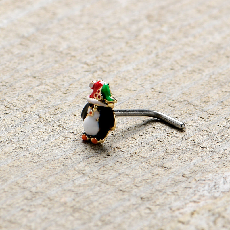 20G 7mm Holly Hat Penguin Holiday L Shape Nose Ring