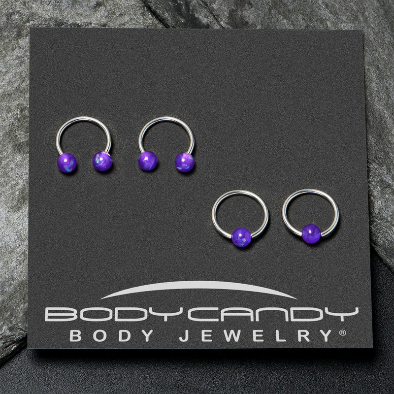 16G 3/8 Purple Faux Opal Horseshoe BCR Captive Ring Set of 4
