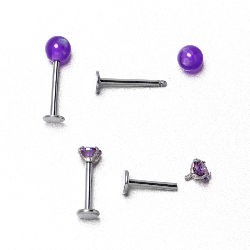 16G 5/16 3/8 Purple Gem Faux Opal Labret Monroe Tragus Set of 4