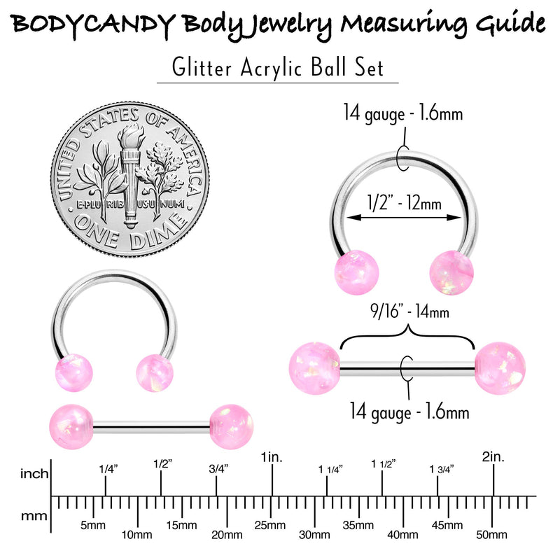 14G 3/8 9/16 Pink Faux Opal Horseshoe Barbell Nipple Ring Set of 4
