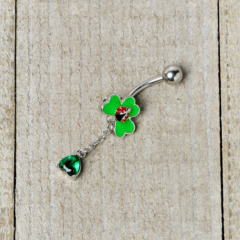 Green Gem Shamrock Ladybug St Patricks Dangle Belly Ring