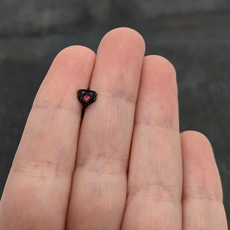 20G 5/16 Red CZ Gem Black Double Passion Heart Claw Nose Hoop