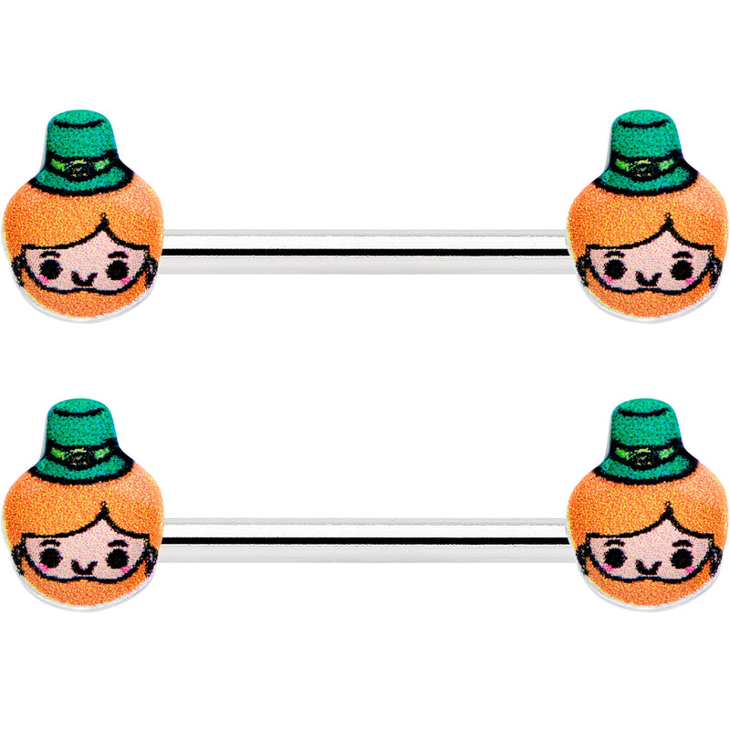 14G 9/16 Sweet Happy Leprechaun St Patricks Day Nipple Ring Set