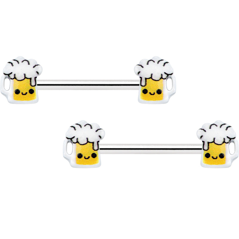 14G 9/16 Sweet Happy Beer St Patricks Barbell Nipple Ring Set