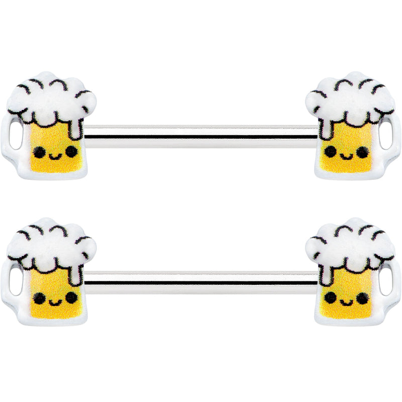 14G 9/16 Sweet Happy Beer St Patricks Barbell Nipple Ring Set