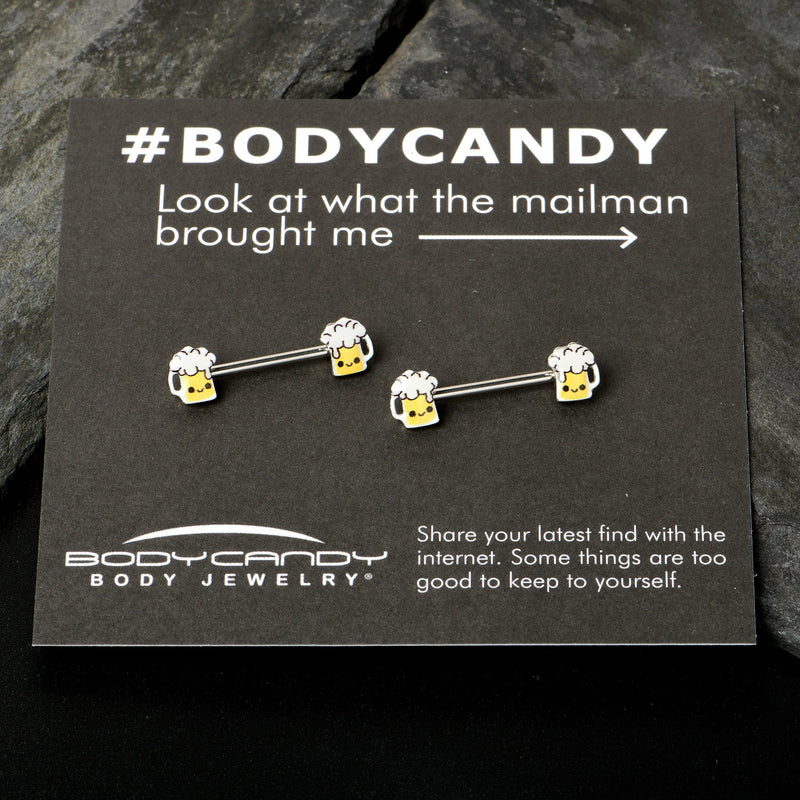 14G 9/16 Sweet Happy Beer St Patricks Barbell Nipple Ring Set