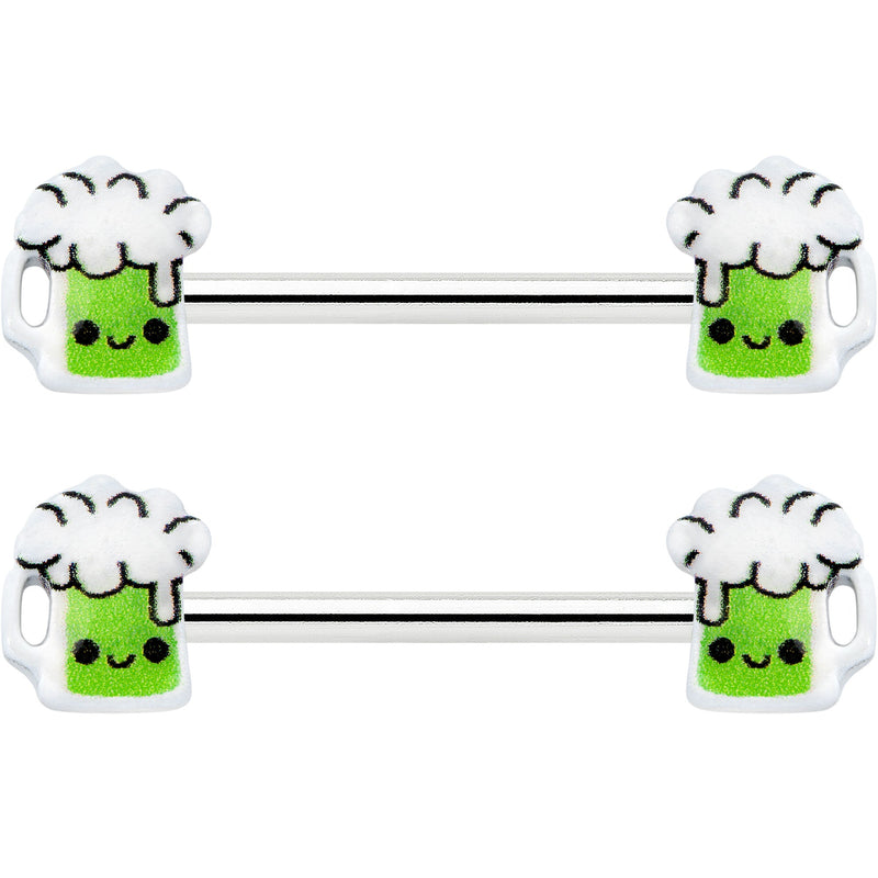 14G 9/16 Sweet Happy Green Beer St Patricks Day Nipple Ring Set