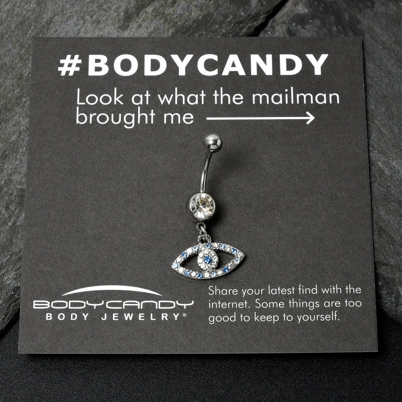 Blue Clear Gem Wide Eye Dangle Belly Ring