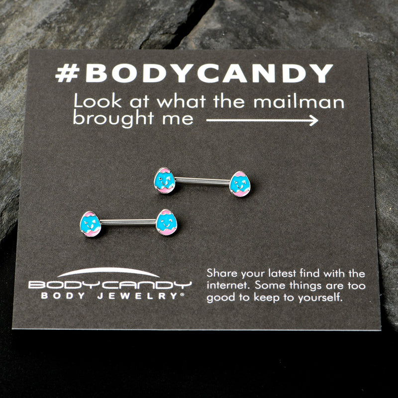 14G 9/16  Blue Pink Celebration Easter Egg Barbell Nipple Ring Set