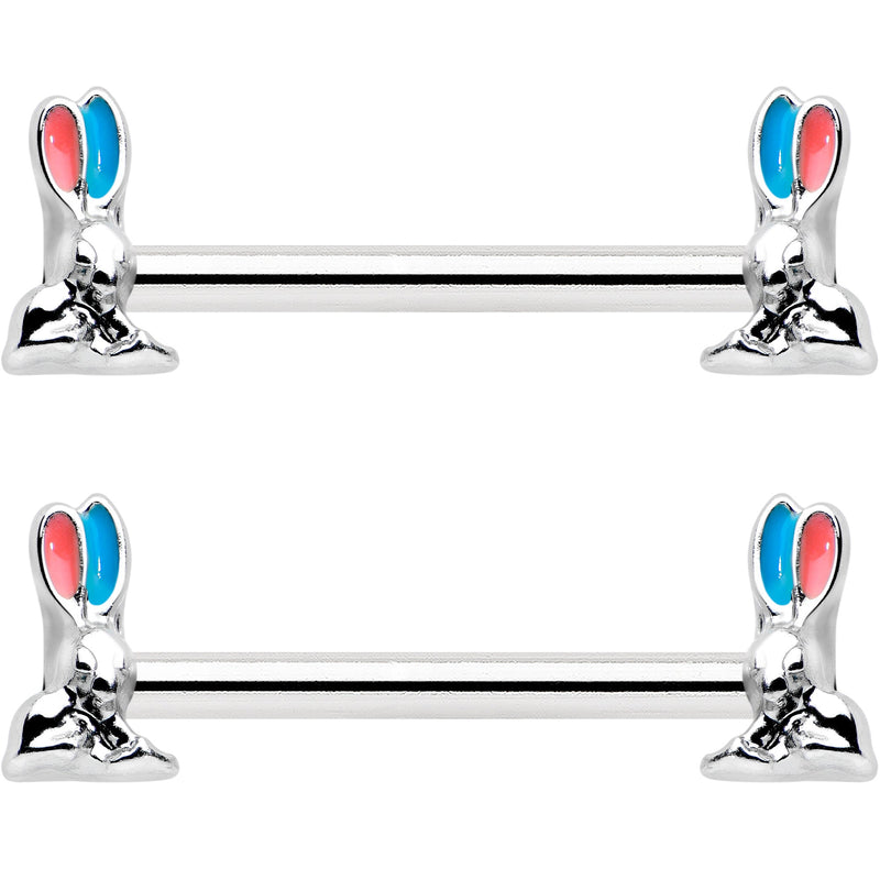 14G 9/16 Easter Bunny Blue Red Ears Barbell Nipple Ring Set