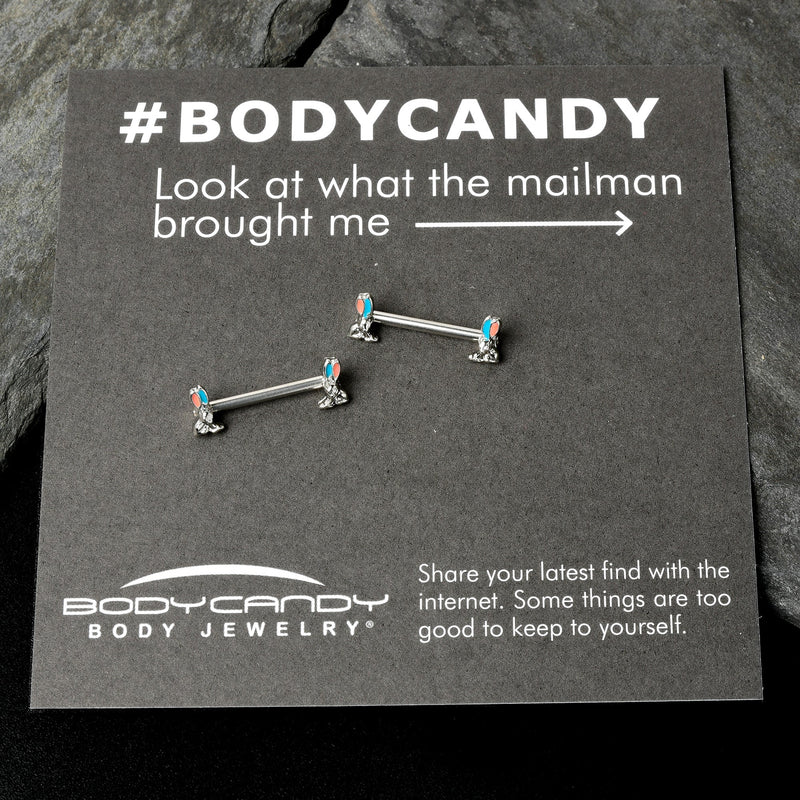 14G 9/16 Easter Bunny Blue Red Ears Barbell Nipple Ring Set