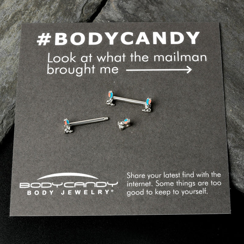 14G 9/16 Easter Bunny Blue Red Ears Barbell Nipple Ring Set