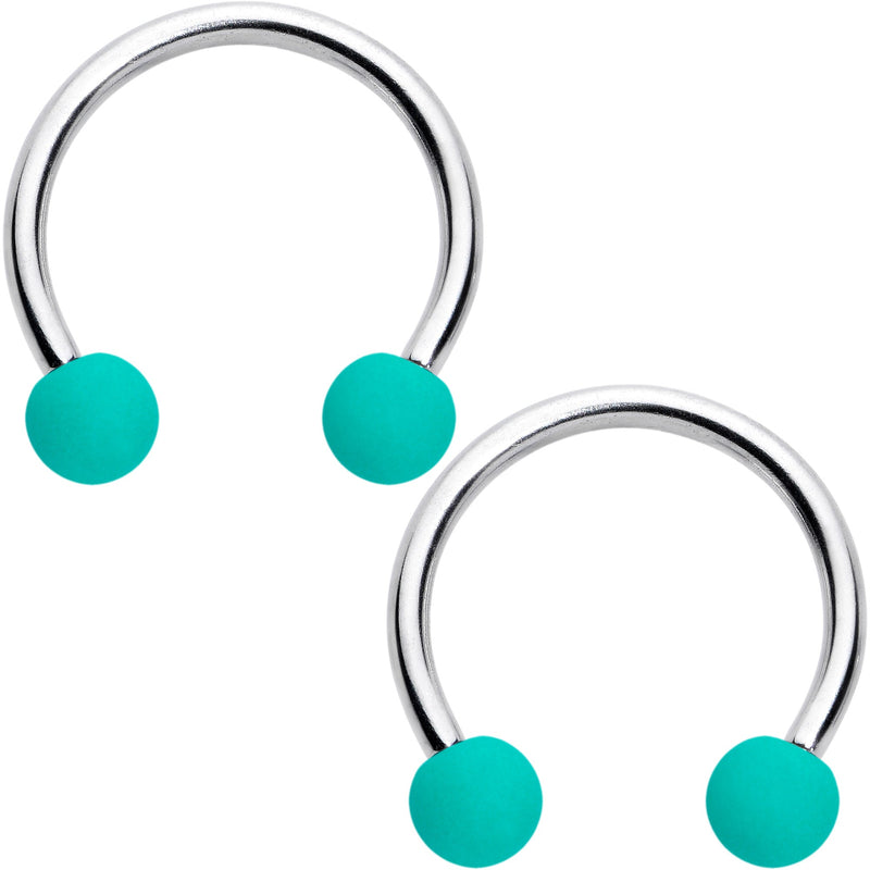 16G 3/8 Matte Black Blue Teal Horseshoe Circular Barbell Set of 6