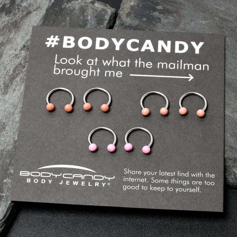 16G 3/8 Matte Pinks Peach Horseshoe Circular Barbell Set of 6