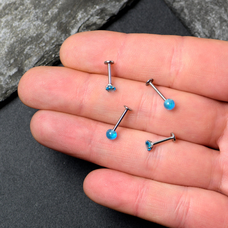 16G 5/16 3/8 Blue Gem Faux Opal Labret Monroe Tragus Set of 4