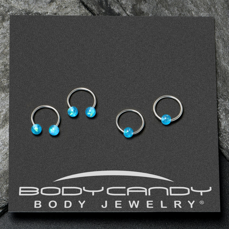 16G 3/8 Blue Faux Opal Horseshoe BCR Captive Ring Set of 4