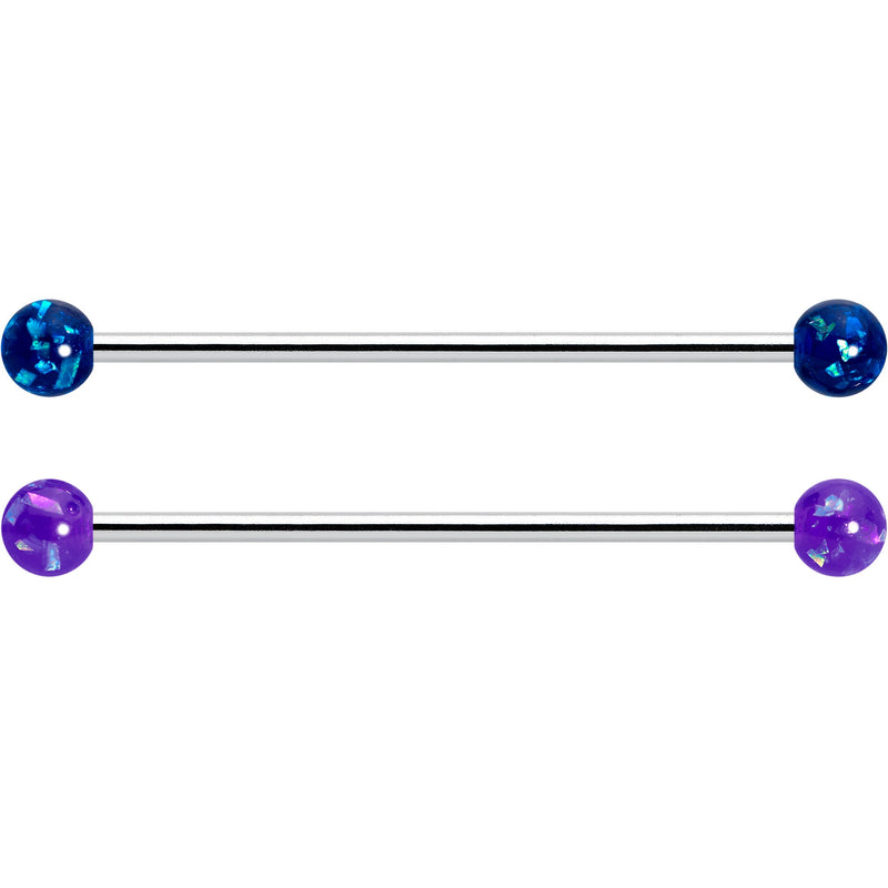 14G Pink Blue Purple Faux Opal Pack Industrial Barbell Set of 4