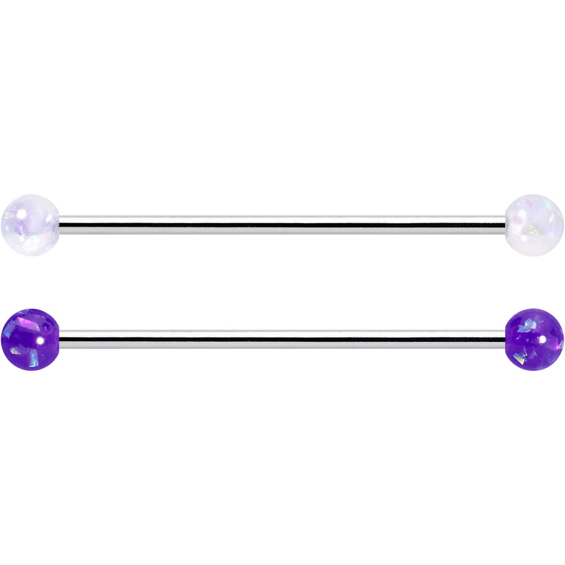 14G Pink White Purple Faux Opal Pack Industrial Barbell Set of 4