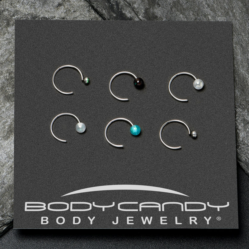 20G 5/16 Nose Hoop Gem Faux Opal Pack Dynasty Nose Ring Set of 6