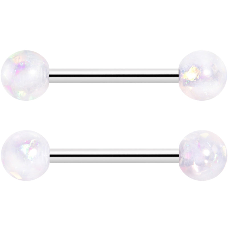 14G 9/16 White Faux Opal Horseshoe Barbell Nipple Ring Set of 4