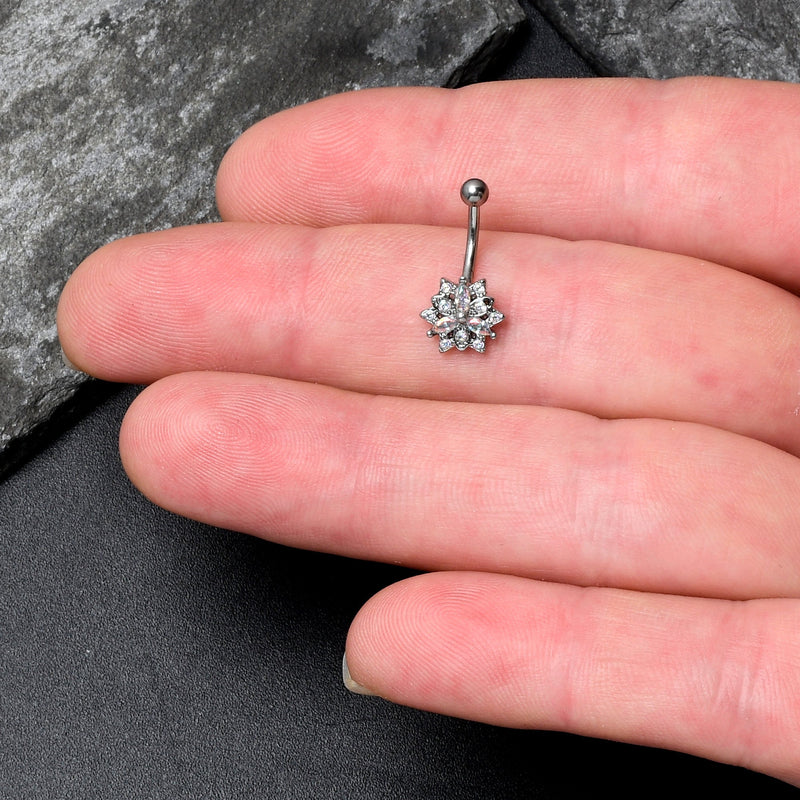 16G 5/16 Aurora CZ Gem Snowflake Style Curved Eyebrow Ring