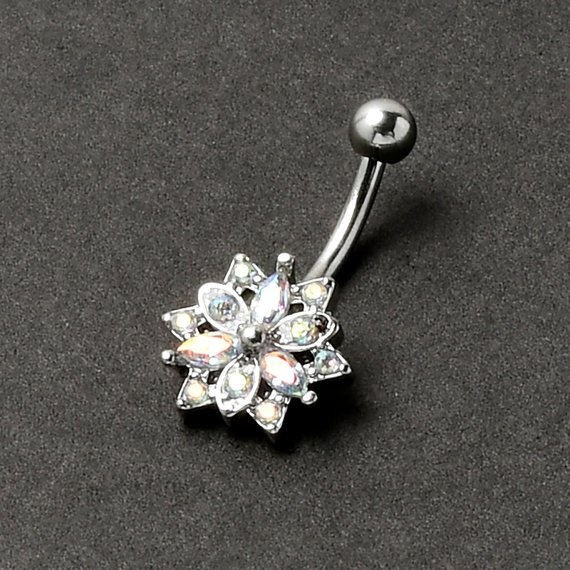 16G 5/16 Aurora CZ Gem Snowflake Style Curved Eyebrow Ring