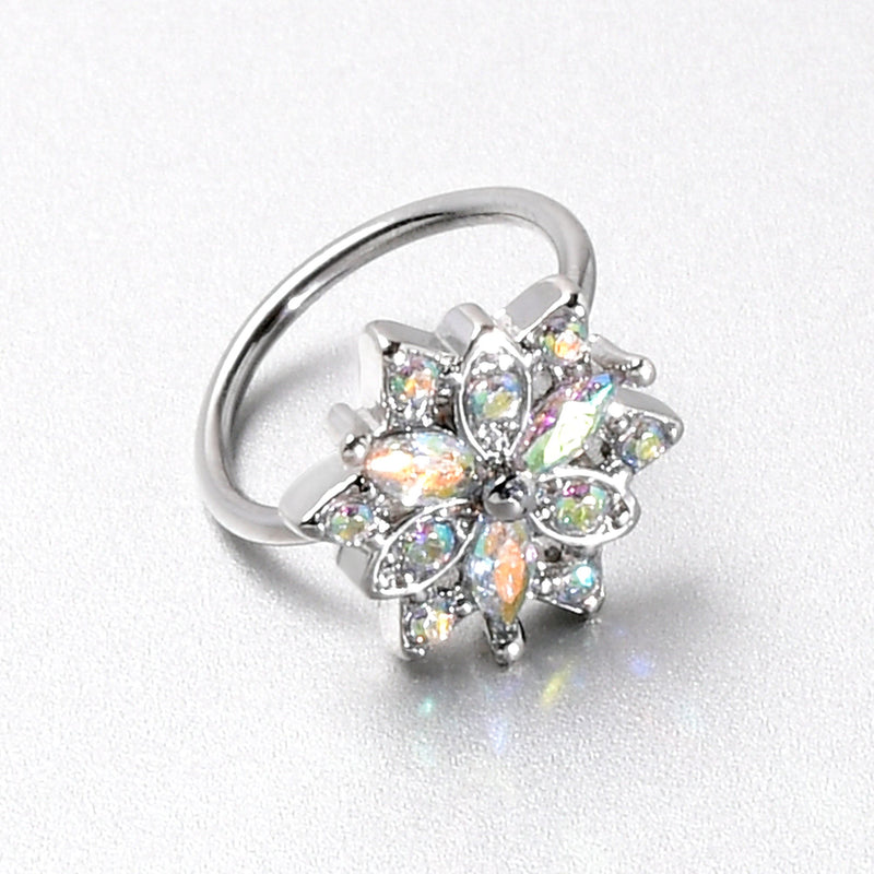 20G 5/16 Aurora CZ Gem Snowflake Style Nose Hoop