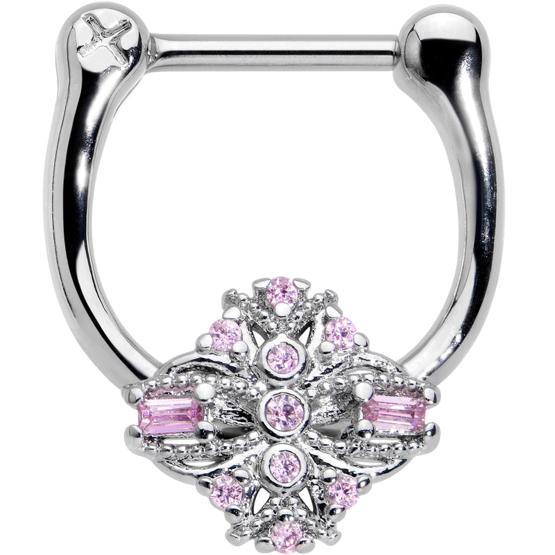 16G 5/16 Pink Gem Opulent Cross Cartilage Clicker