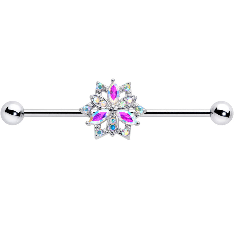 14G Aurora CZ Gem Snowflake Style Industrial Barbell 38mm